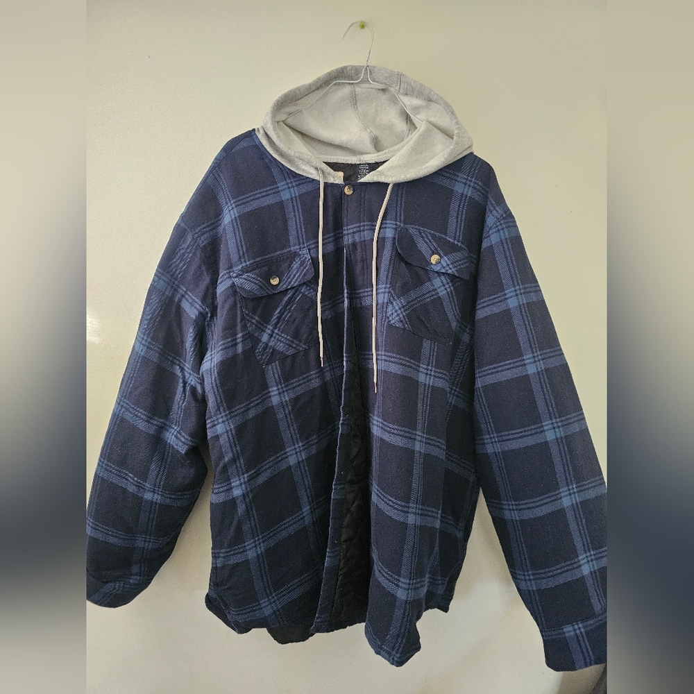 Men's Blue Plaid Hooded Jacket